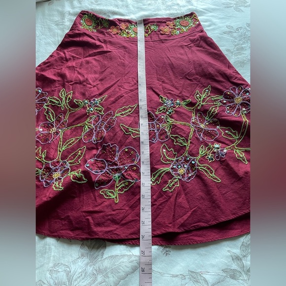Y2K Red Sequin Embroidered Cotton Skirt Medium Fairy Ethereal Goblincore Boho - Picture 11 of 11
